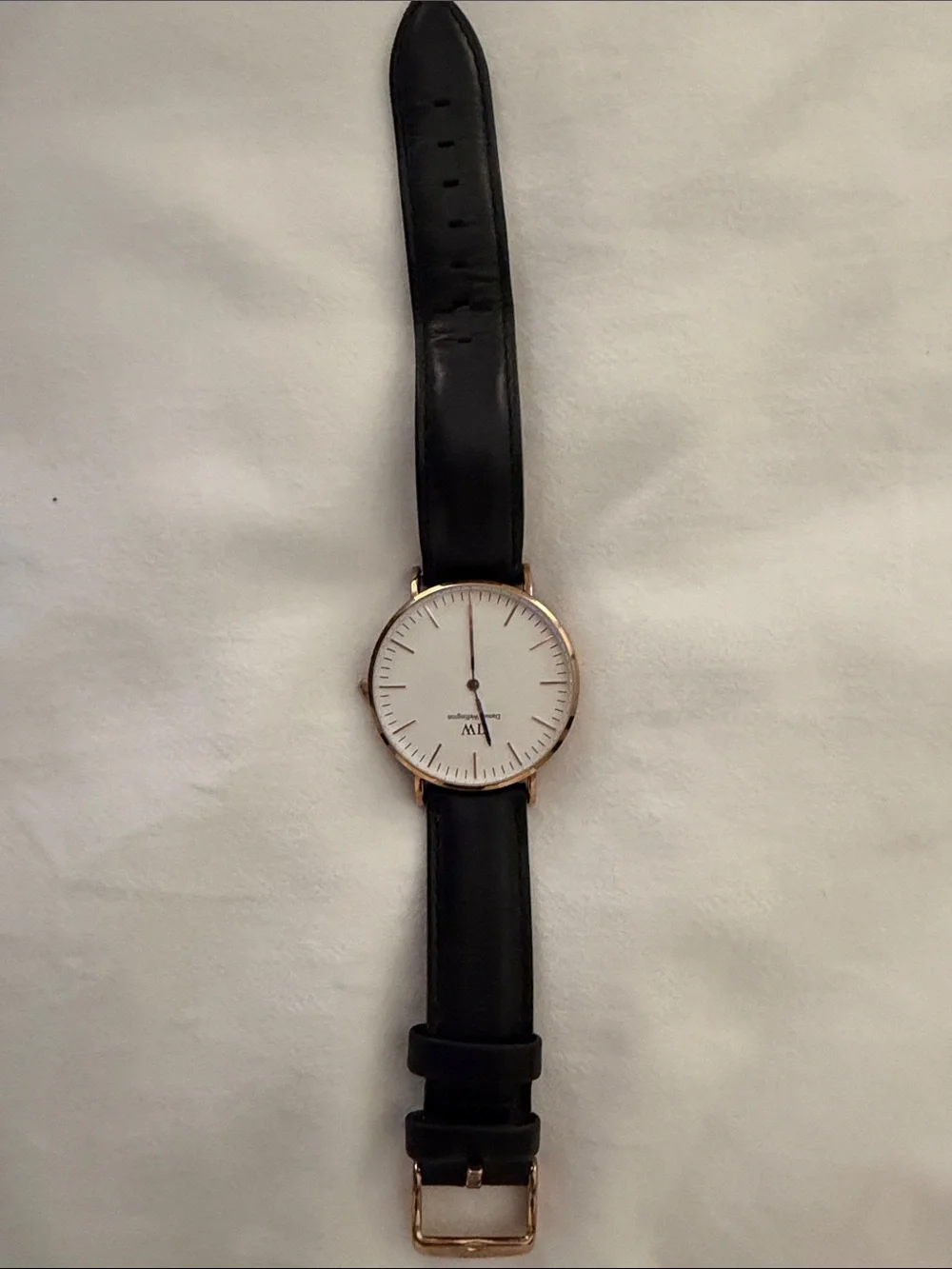 Daniel Wellington Black Leather Strap Watch with Rose Gold Case